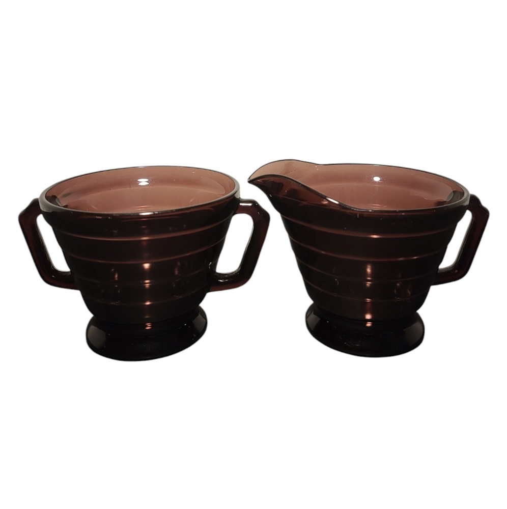 Vintage Hazel Atlas Amethyst Sugar And Creamer Set